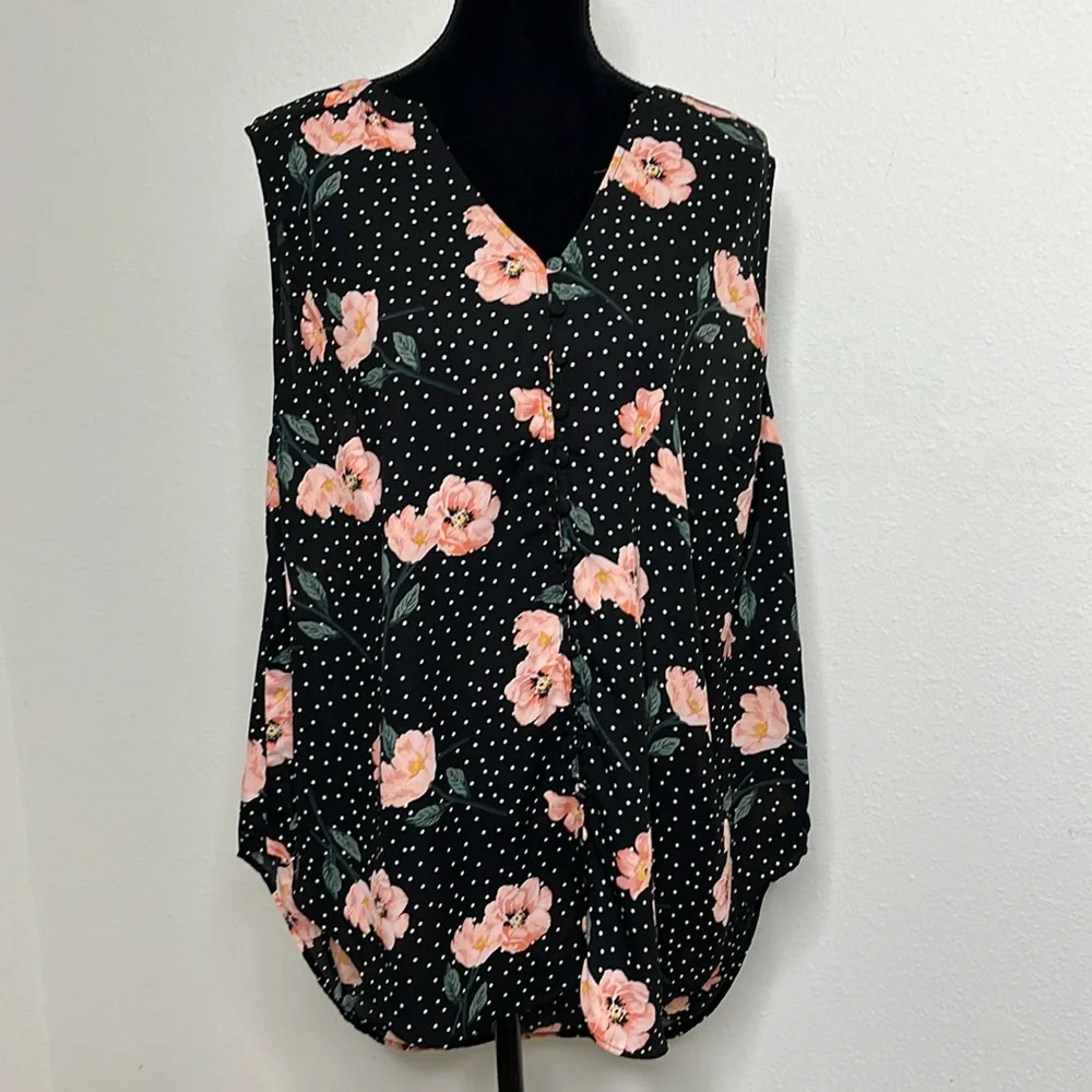 Torrid Harper size 1 sleeveless semi-sheer button-up floral blouse - Picture 1 of 11